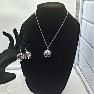 Silver Tree of Life Necklace and Earring Set